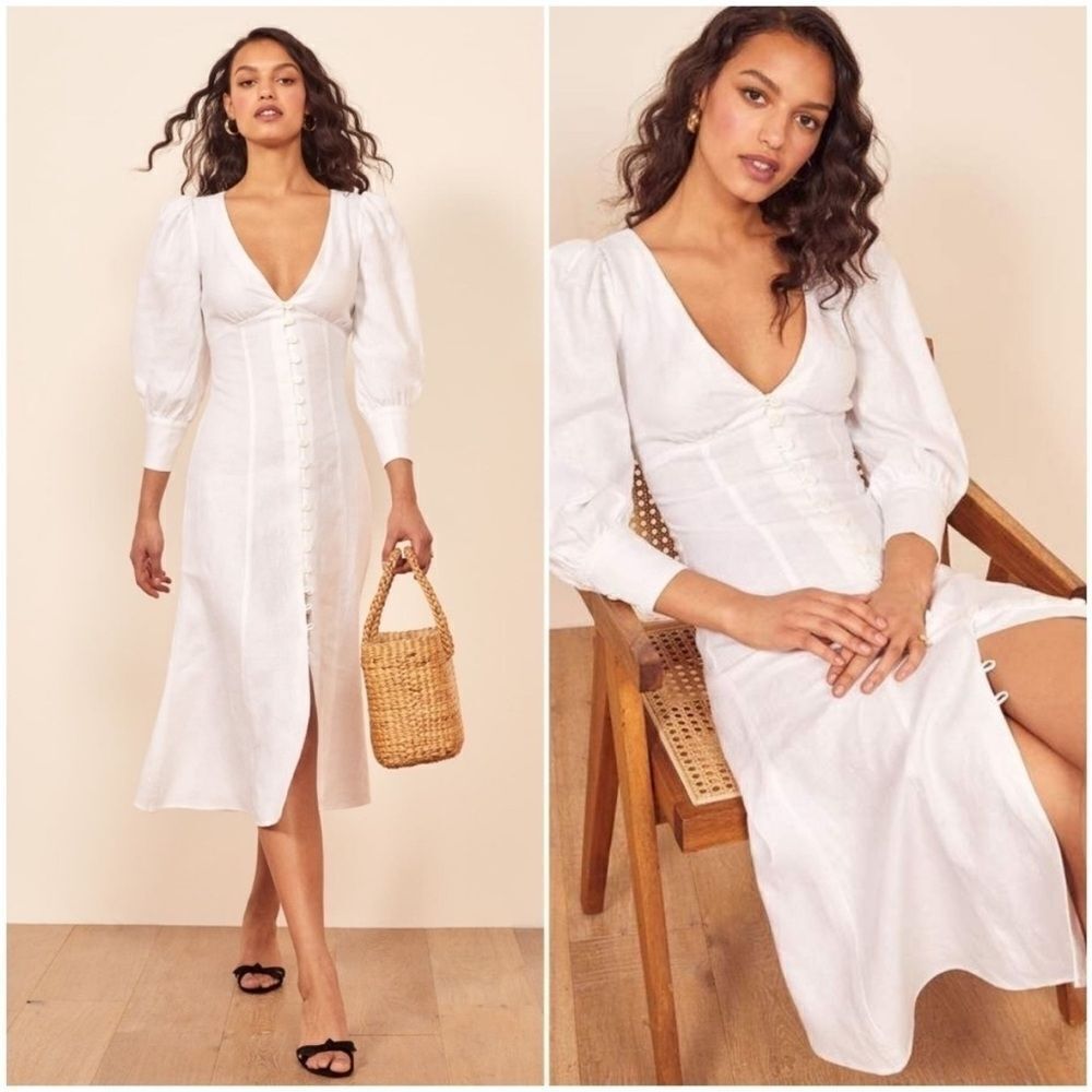 NEW Reformation Clearwater Linen Dress in White